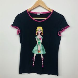 Moschino Cheap and Chic Graphic Tee with Lace trim